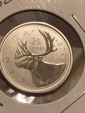 🇨🇦 Canada 25 cents quarter caribou coin, REVERSE PROOF Finish, UNC, 2020