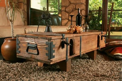 Truhe Couchtisch Holz massiv Wohnzimmertisch Truhentisch Kiste Vintage shabby - Bild 1 von 4