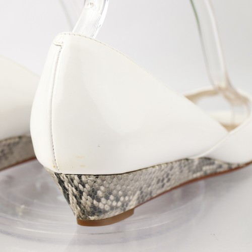 Cole Haan Womens Pump Size 9 NARROW White Patent Snakeskin Wedge Heel Open Toe - Picture 4 of 15