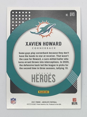 Panini Absolute Football Unsung Heroes 2021 inserto de Xavien Howard Dolphins #¡UH9! - Imagen 2 de 2
