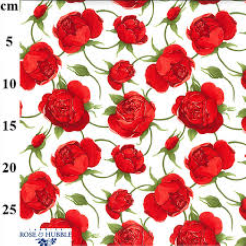 Crafts Stoff 100 % Baumwolle Popeline rote Rosen digitaler Stoff zum Basteln, Steppen - Bild 1 von 2