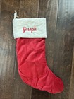 NWOT Pottery Barn Classic Medium Red Ivory Velvet Christmas Stocking Mono Joseph