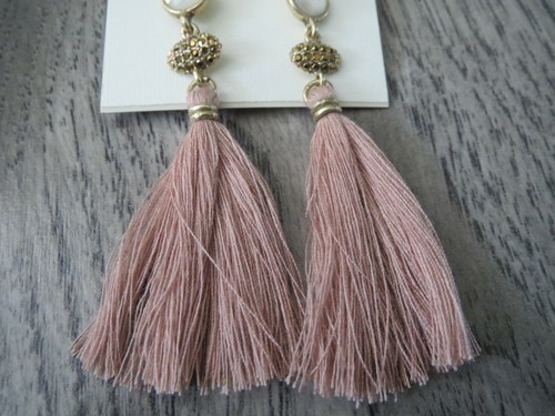 Lucky Brand gold tone Pink~White~Marcasite Pink Fringe earrings, NWT - Picture 3 of 4