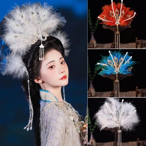 Hermoso tocado tradicional chino de plumas para el cabello accesorio Hanfu. - Imagen 2 de 15