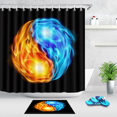 Yin Yang Abstract Art Symbol Shower Curtain Waterproof Fabric Bathroom Hooks Mat