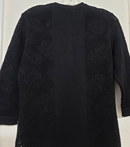 Barbour Gold Label Sweater Womens Sz 12 Black Lazer Cut Lace Henley Merino Wool - Picture 7 of 12