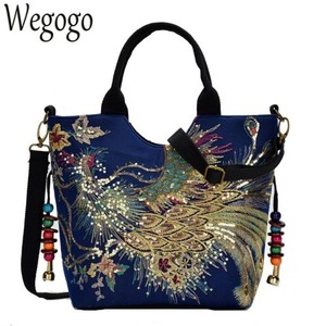 Embroidered Phoenix Canvas Shoulder Bag For Women New Casual Tote Image Is Loading Embroidered Phoenix Canvas Shoulder Bag For Women New