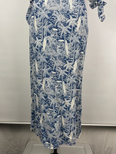 Reformation Blue White Surf Board Palm Hawaiian Wrap One Shoulder Midi Sun Dress - Picture 8 of 12