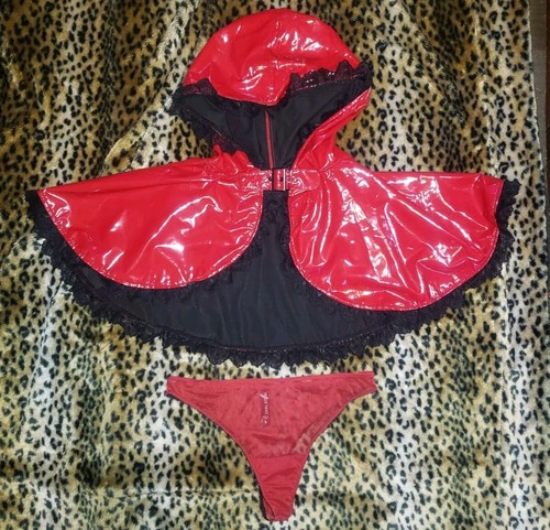 Dolls Kill Trickz 'n Treatz RED PATENT CAPE THONG PANTY NAUGHTY RED RIDING HOOD  - Picture 1 of 7