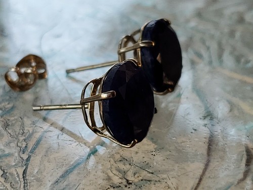 Sapphire Round Cut Stud Earrings 14kt Solid Yellow Gold - Picture 6 of 12