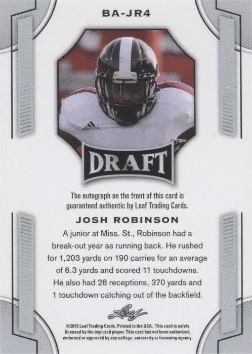 2015 Leaf Draft Josh Robinson #BA-JR4