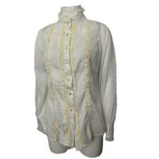 Vintage 1960s White Ruffled Lace New Romantic Blouse Top / Small