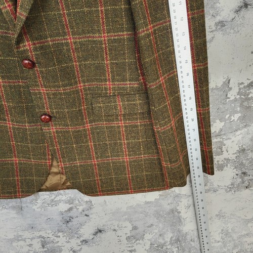 Barbour Tweed Blazer Mens 40R Striking Green Red Wool Single-Breasted Jacket C - Picture 15 of 17