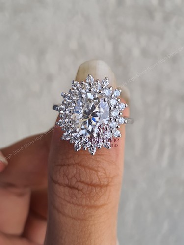 3 CT Oval Cut Moissanite Cluster Engagement Ring For Women 14k White Gold