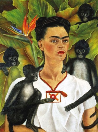 Frida Kahlo PORTRAIT MONKEYS 18x24 Oil on Giclee Framed Canvas **SALE - Picture 4 of 4