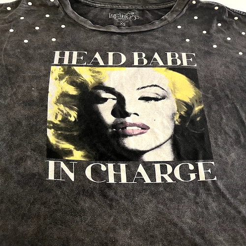 Винтажная женская футболка с графикой Marilyn Monroe XS черная жемчужная с заклепками ретро - Изображение 4 из 4