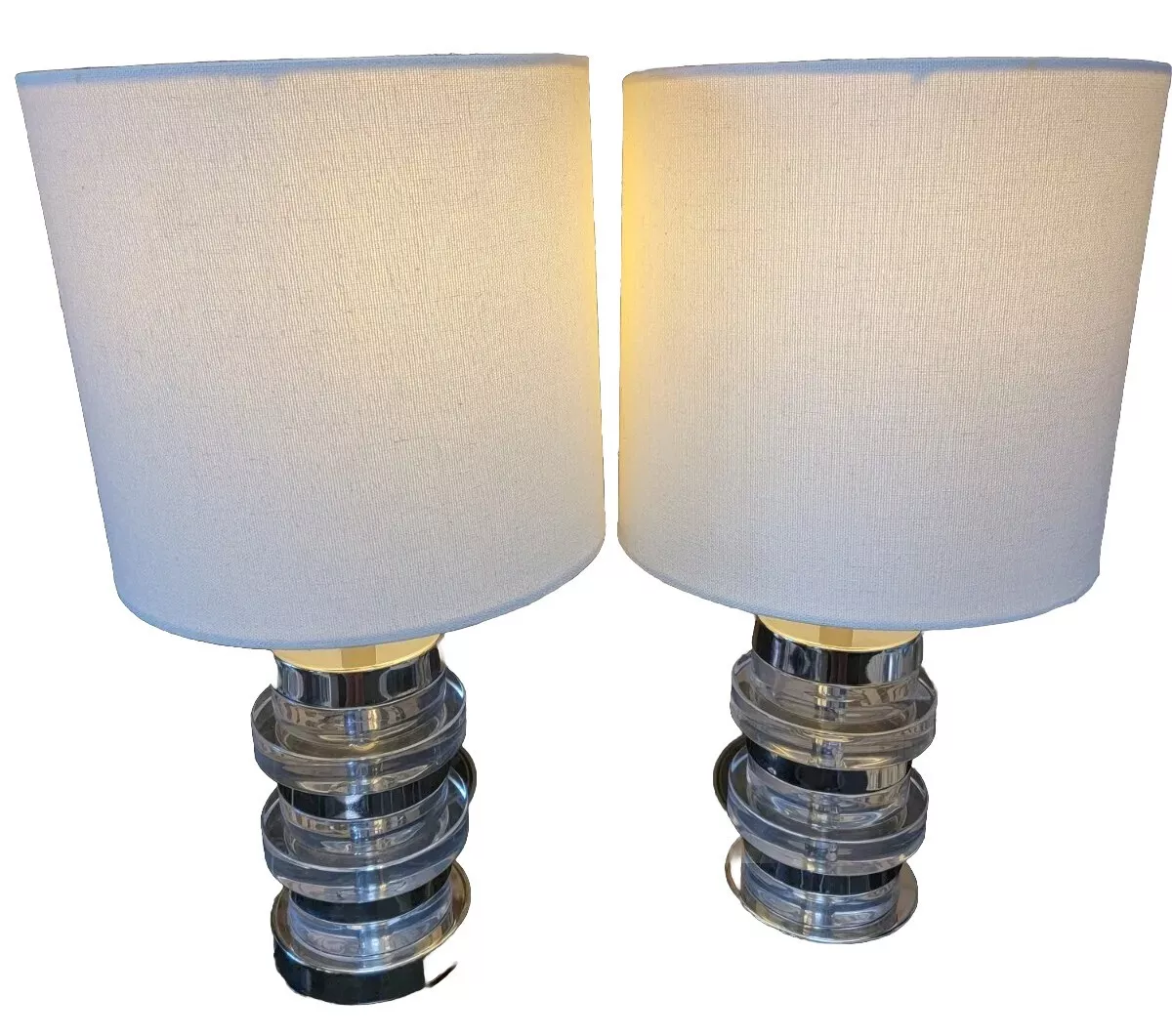SET 2 West Elm MINI Small Table Lamps Chrome Lucite 2015 RARE