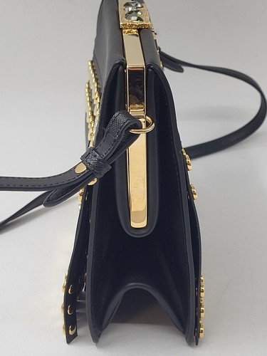Prada Milano Crossbody Bag Gold Studded Black Leather Authentic T2650 W18 - Picture 5 of 13