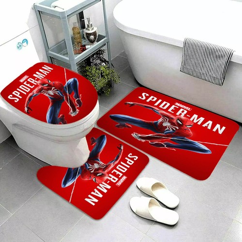 Spiderman 3PCS Bathroom Bath Mats Soft Floor Rugs Non-Slip Toilet Lid Cover Gift - Picture 9 of 10