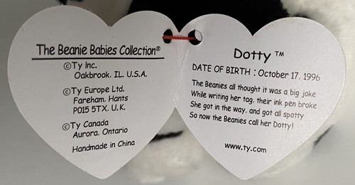 NEU 1996 TY Beanie Babies Dotty Dalmatiner Hund NEUWERTIG mit neuwertigem Etikett - Bild 4 von 5