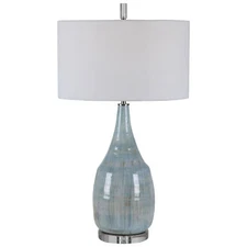Refined Aqua Teal Art Ceramic Table Lamp Coastal Contemporary Crackle