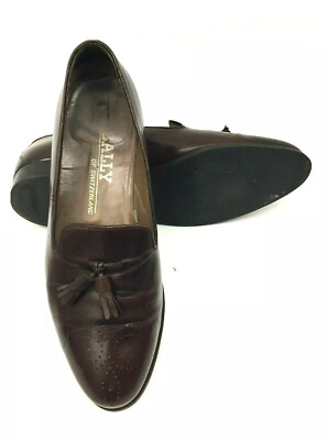 Bally Mens Brown Sz 9.5M UK Dress Shoes Leather Slip On Tassel Loafer