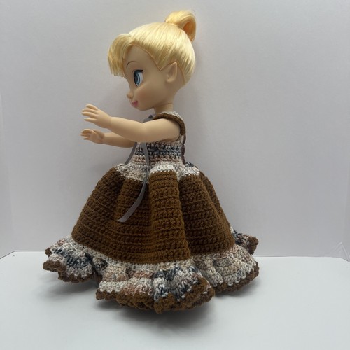 Handgestricktes gehäkeltes Vintage Puppenkleid braun, Lagenlook Herbstfarben - Bild 3 von 6