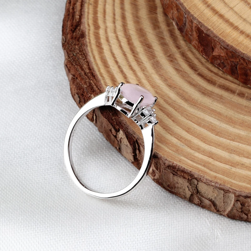 925 Argento Sterling Fatto a Mano Graziosa Quarzo Rosa E Cz Misura 6 - Immagine 3 di 4