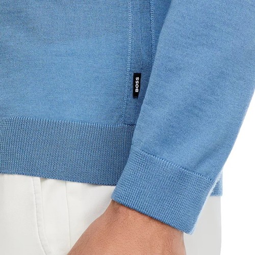 Hugo Boss Men's Long Sleeve BOSS Leno Crewneck Virgin Wool Sweater Pastel Blue - Picture 3 of 6