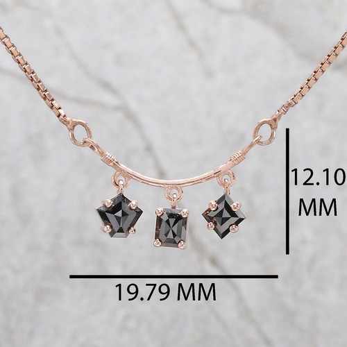 1.01 Ct Natural Mix Shape Black Color Diamond 14K Rose Gold Engagement Pendant - Picture 8 of 9