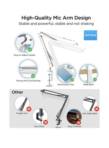 Soporte de escritorio con brazo de micrófono blanco para Wave/Blue Yeti/Hyperx Metal resistente - Imagen 7 de 14