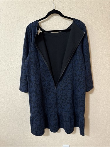 NWT Ann Taylor LOFT Textured Knit Floral Jacquard Flounce Dress Sz 18 Navy Black - Picture 8 of 12