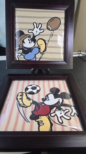 Disney Framed pictures Set Mickey Mouse Embroidered Fabric Kids Room Decor - Picture 1 of 24