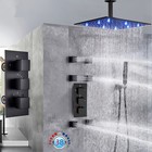Luxury Black Thermostatic Rainfall LED Shower Head Combo Set Massage Jets System