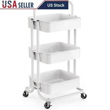 Multifunctional 3-Tier Rolling Cart Utility Storage Organizer W/ Locking Wheels