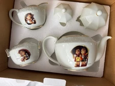 MJ Hummel Tea Set "Stormy Weather" By Danbury Mint Tea Pot Sugar & Creamer
