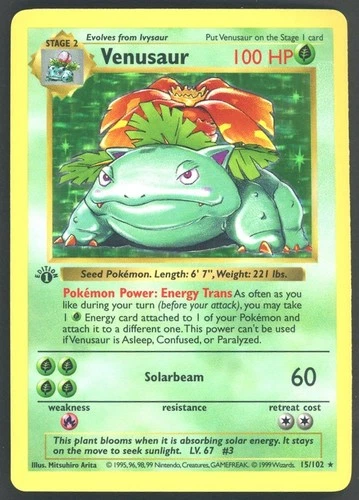 1999 Pokemon Game Base Set 1st Edition Shadowless #15 Venusaur Holo