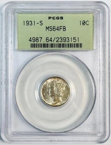 1931 S Mercury Dime PCGS MS-64 FB Full Bands Old Green Holder