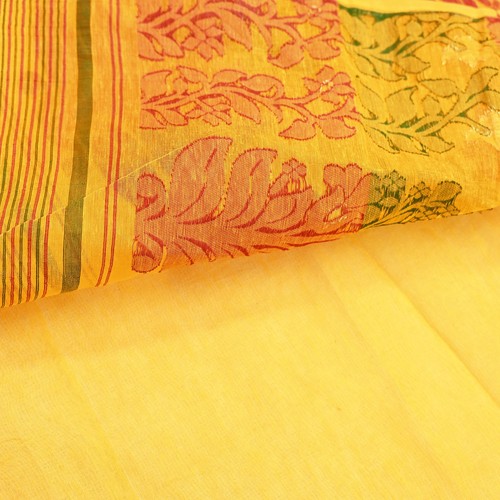 Vintage Sarees Yellow Cotton Hand Woven Jamdani Sari 5yd Ethnic Craft Fabric - Picture 22 of 23