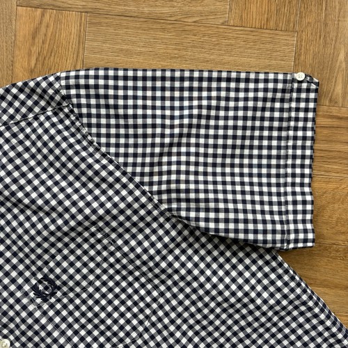 Fred Perry Gingham Check Shirt Mens Large Blue and White Short Sleeve Mod 60s - Picture 8 of 16