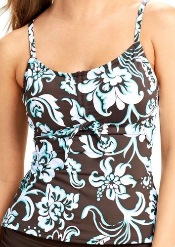 Lands End braun Hibiskus verstellbar Top Tankini Badeanzug Top Damen 4 Petite NEU - Bild 12 von 14