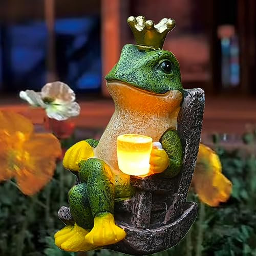 Miniature Frog Garden Statue with Solar Light Home Decor Fairy Garden - Picture 5 of 7