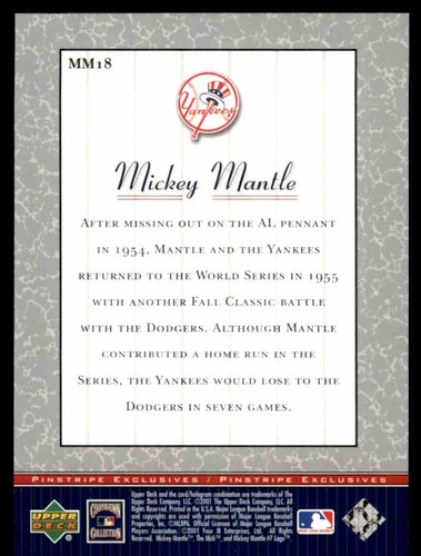 2001 Upper Deck Pinstripe Exclusives Mickey Mantle #MM18 - Bild 2 von 2