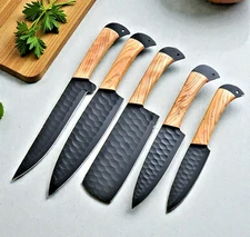 CUSTOM HAND MADE HIGH CARBON STEEL CHEF SET KITCHEN KNIVES 2713