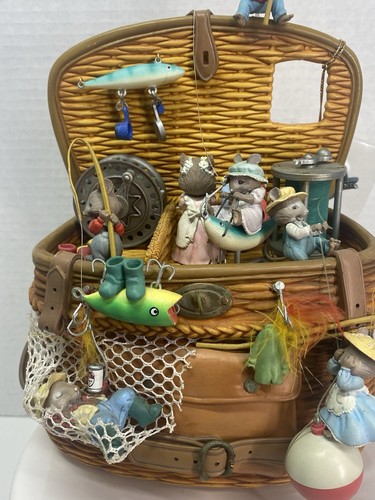 Enesco Gone Fishing Action Music Box Mice In The Good Ole Summer Time READ BELOW - Picture 2 of 17