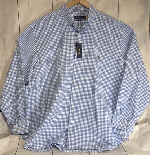Polo Ralph Lauren Oxford Shirt 3XB Blue Gingham Plaid Check Classic Fit $138 NWT