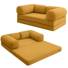 Futon Sofa Bed, 4-in-1 Floor Foldable Sofa Couch Bed Queen with L-Shaped Armr...