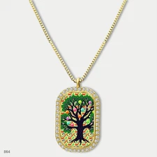Amazing Colorful Tree of Life Pendant Necklace Chain Printed Dog Tag Chain Gift