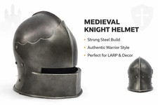 Medieval Steel Knight Helmet for Cosplay, LARP Decor