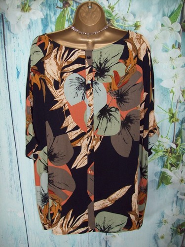 NEU DAMEN RÖMER TOP GR. 18/20/22, Oversize Bluse Marine Palmen Blumendruck Top - Bild 6 von 13